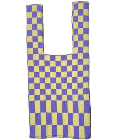 Women'S Tote Bag, Checkerboard Contrasting Colors Woven Tote Bag Knitting Shoulder Underarm Bag Purple Yellow $10.19 Totes