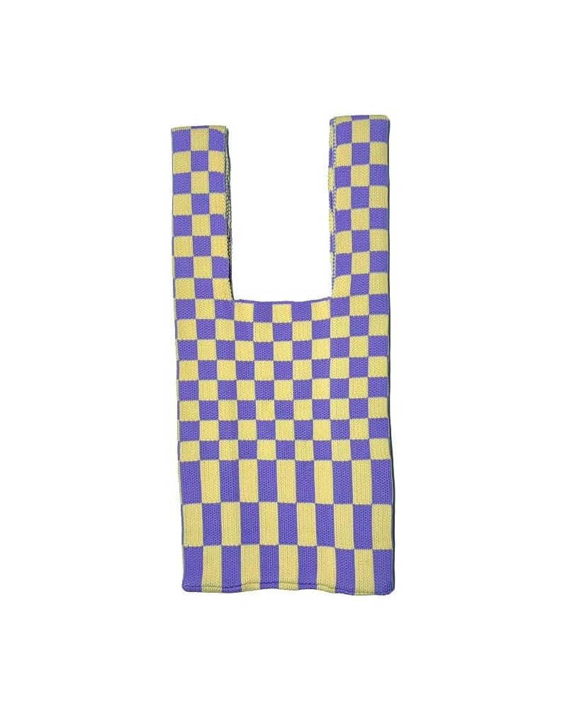 Women'S Tote Bag, Checkerboard Contrasting Colors Woven Tote Bag Knitting Shoulder Underarm Bag Purple Yellow $10.19 Totes