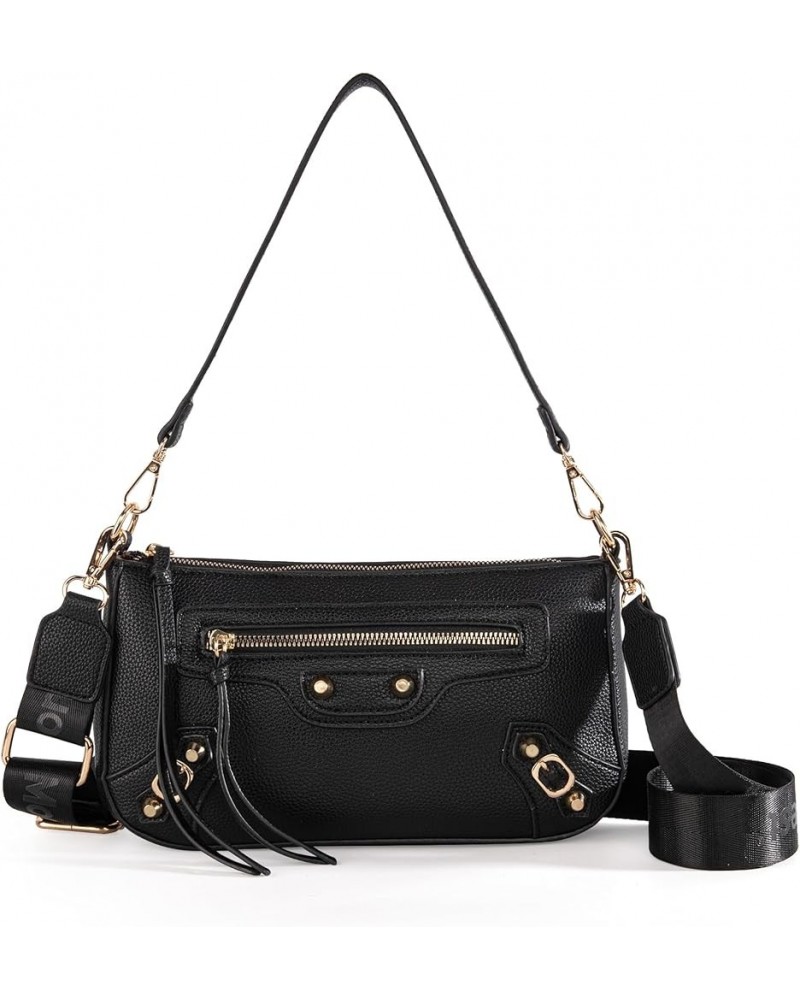 MEDIUM Shoulder Hobo Bags for Women Trendy Purses Leather Clutch Purse and Handbags Hobo-strap Black $10.00 Hobo Bags