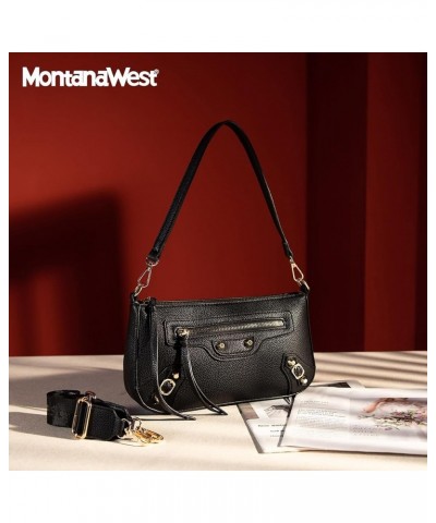 MEDIUM Shoulder Hobo Bags for Women Trendy Purses Leather Clutch Purse and Handbags Hobo-strap Black $10.00 Hobo Bags