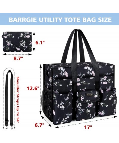 Utility Tote Bag-Water Resistant Tote Bag with 19 Exterior & Interior Pockets-Large Tote Bag for Women/Teacher/Work E-black $...