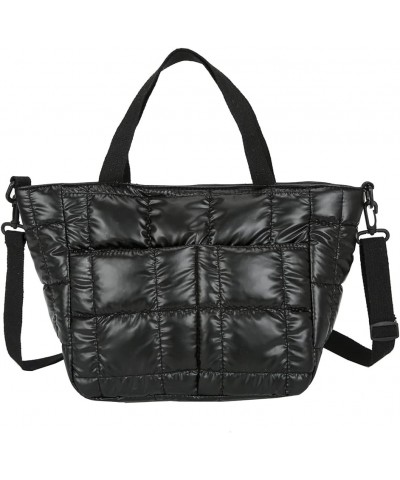 Puffer Tote Bag for Women, Quilted Cotton Padded Designer Handbag, Winter Down Padded Shoulder Bag Section B-black $10.85 Totes