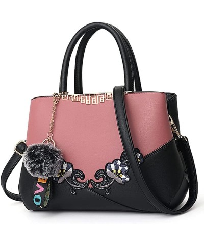 Ladies Elegant Floral Pattern Hand Bag Embroidery Shoulder Bag Tote Purse Pink 2 $54.05 Totes