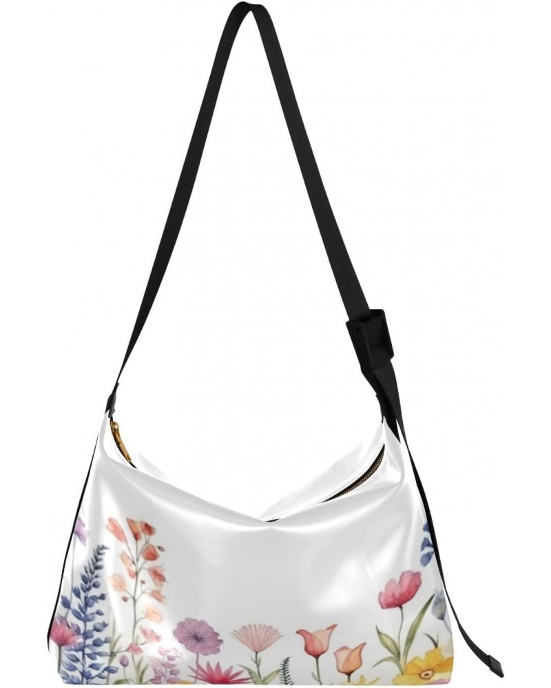 Watercolor Flower and Butterflies Shoulder Bag Purse for Women,Large Leather Handbag Crossbody Bags Adjustable Straps Tote Ba...