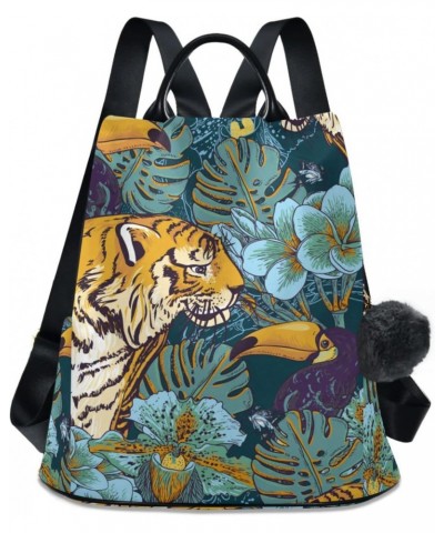 Tropical Flower Leaves Tiger Bird Backpack Purse for Women Travel Casual Daypack College Bookbag Work Business Ladies Shoulde...