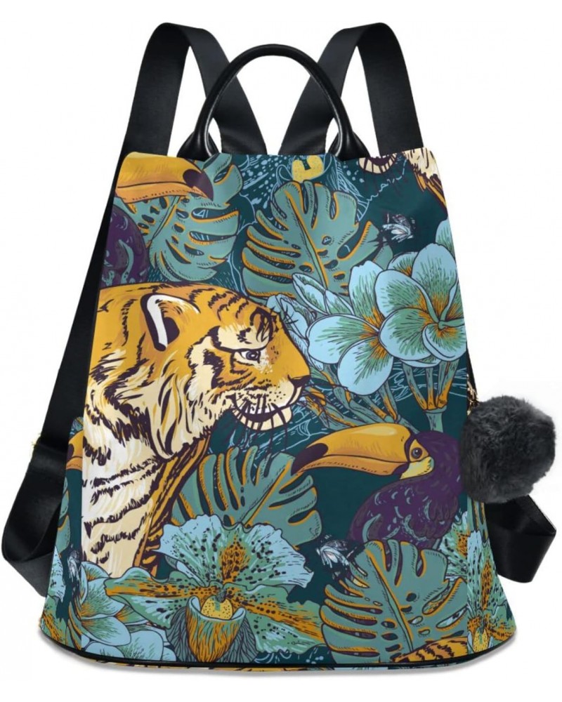 Tropical Flower Leaves Tiger Bird Backpack Purse for Women Travel Casual Daypack College Bookbag Work Business Ladies Shoulde...