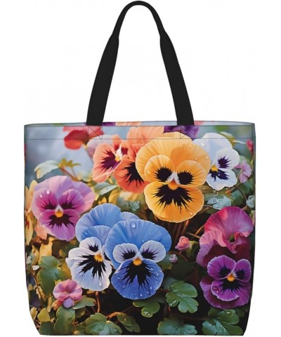 Tote Bag for Women Red Christmas Tote Bags with Zipper Large Capacity Casual Shoulder Handbags Pansy Flowers $14.56 Totes