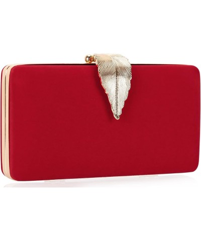 Clutch Purse with Leaf Closure Women's Evening Handbag for Party Prom Wedding Velvet-red $16.99 Evening Bags