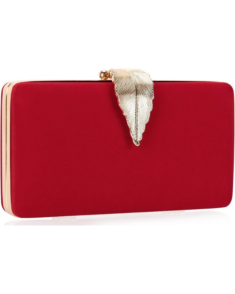 Clutch Purse with Leaf Closure Women's Evening Handbag for Party Prom Wedding Velvet-red $16.99 Evening Bags