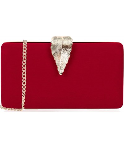 Clutch Purse with Leaf Closure Women's Evening Handbag for Party Prom Wedding Velvet-red $16.99 Evening Bags