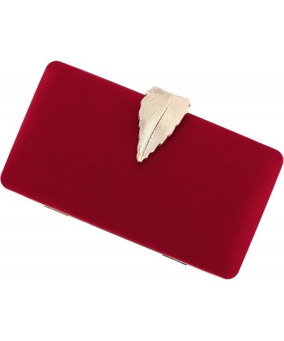 Clutch Purse with Leaf Closure Women's Evening Handbag for Party Prom Wedding Velvet-red $16.99 Evening Bags