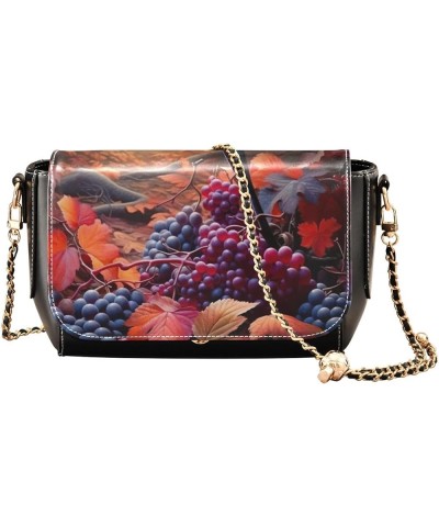 Flower and Mushroom Strawberries Shoulder Bag with Pocket, Leather Shoulder Bags for Women Autumn Leaves and Berries in Fores...