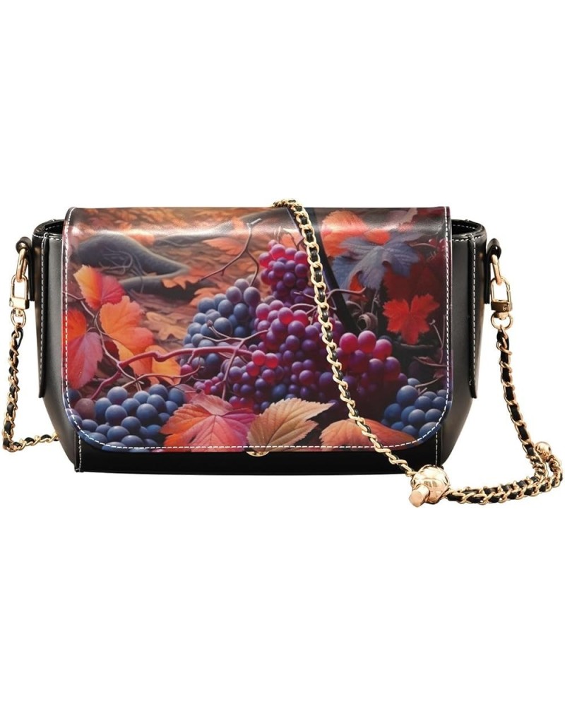 Flower and Mushroom Strawberries Shoulder Bag with Pocket, Leather Shoulder Bags for Women Autumn Leaves and Berries in Fores...