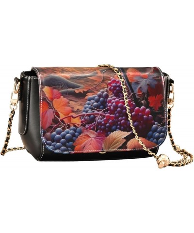 Flower and Mushroom Strawberries Shoulder Bag with Pocket, Leather Shoulder Bags for Women Autumn Leaves and Berries in Fores...