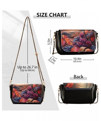 Flower and Mushroom Strawberries Shoulder Bag with Pocket, Leather Shoulder Bags for Women Autumn Leaves and Berries in Fores...