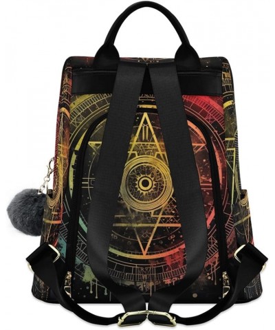 Eye Mandala Style Rucksack Backpack for Women Anti Theft Back Zipper Pocket Design Travel Bag with Pompom Mandala Symbol Astr...