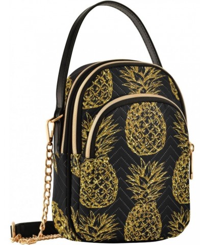 Gold Pineapples Black Small Crossbody Bag Quilted Handbags for Women Chain Shoulder Bag $11.18 Shoulder Bags