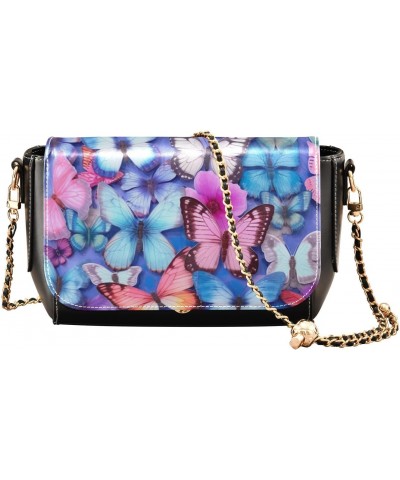 Colorful Butterflies Leather Crossbody Bag for Women Small Handbag with Chain Strap, Flip-Top Crossbody Purse $17.20 Crossbod...