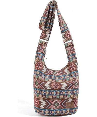 Women Hippie Crossbody Bag Top Zip Large capacity Canvas Sling Bag Jacquard cloth Handmade Bags Boho Brown $13.24 Hobo Bags