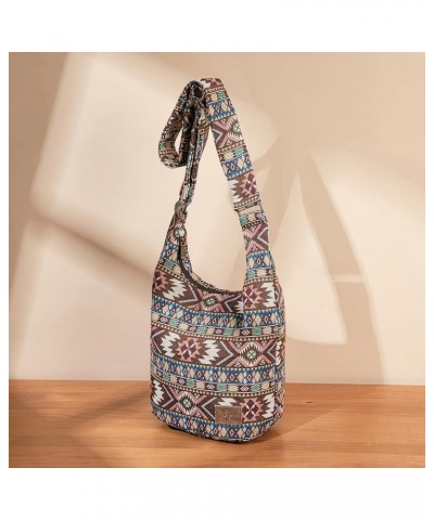 Women Hippie Crossbody Bag Top Zip Large capacity Canvas Sling Bag Jacquard cloth Handmade Bags Boho Brown $13.24 Hobo Bags