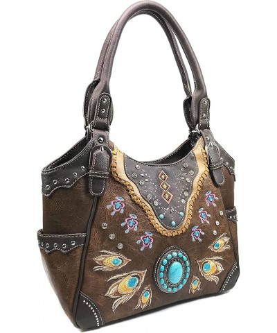 Turquoise Stone Concho Peacock Feather Women Conceal Carry Tote Purse Bag Brown $35.69 Totes