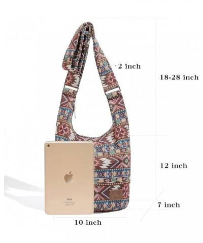 Women Hippie Crossbody Bag Top Zip Large capacity Canvas Sling Bag Jacquard cloth Handmade Bags Boho Brown $13.24 Hobo Bags