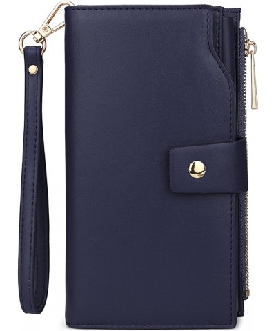 Wallet Women Vegan Leather RFID Blocking Large Ladies Wristlet Purse Card Holder Organizer Clutch 226 Dark Blue $16.19 Wallets