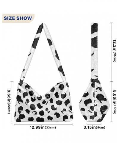 Black White Dots Fluffy Crossbody Bag Furry Tote Bags for Women Fuzzy Purse Handbag Lady Shoulder Bag Large Plush Bag with Zi...