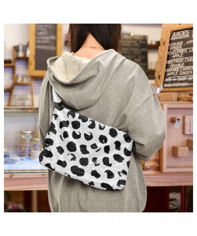 Black White Dots Fluffy Crossbody Bag Furry Tote Bags for Women Fuzzy Purse Handbag Lady Shoulder Bag Large Plush Bag with Zi...