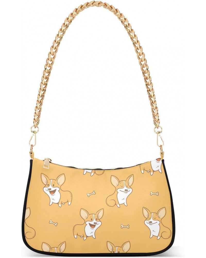 Cartoon Dogs Corgi Shoulder Bag for Women Crescent Bag Handbag with Zipper Closure for Travel Gift Chain Bag $12.00 Shoulder ...