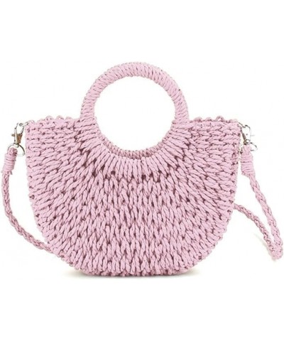 Y2K Mini Semi-circle Rattan Straw Bag Small Beach Woven Purses for Women Summer Boho Crossbody Bags Top Handle Handbags Pink ...