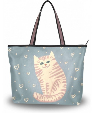 Women's Tote Shoulder Bag Handbag Top Zipper Closure Tote Purse, Daily Essentials Work Bag Cute Light Tabby Cat $13.23 Should...