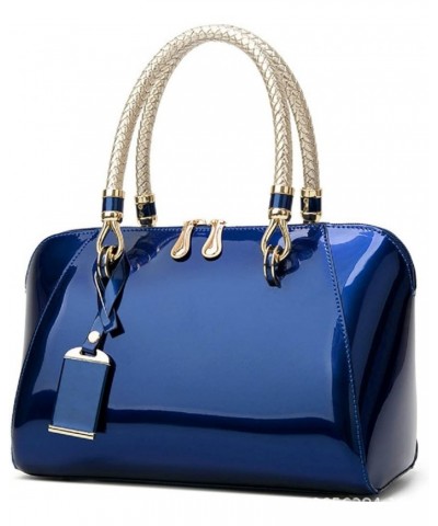 Shiny Patent Women Faux Leather Handbags Crossbody Bag Top Handle Purse Satchel Bag Shoulder Bag(Blue) Blue $33.30 Totes