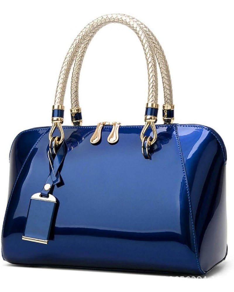 Shiny Patent Women Faux Leather Handbags Crossbody Bag Top Handle Purse Satchel Bag Shoulder Bag(Blue) Blue $33.30 Totes