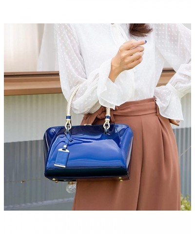 Shiny Patent Women Faux Leather Handbags Crossbody Bag Top Handle Purse Satchel Bag Shoulder Bag(Blue) Blue $33.30 Totes