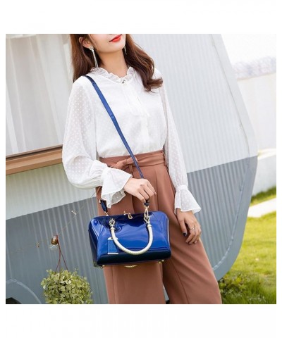 Shiny Patent Women Faux Leather Handbags Crossbody Bag Top Handle Purse Satchel Bag Shoulder Bag(Blue) Blue $33.30 Totes