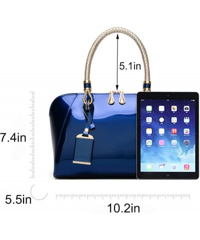 Shiny Patent Women Faux Leather Handbags Crossbody Bag Top Handle Purse Satchel Bag Shoulder Bag(Blue) Blue $33.30 Totes