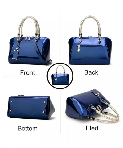 Shiny Patent Women Faux Leather Handbags Crossbody Bag Top Handle Purse Satchel Bag Shoulder Bag(Blue) Blue $33.30 Totes