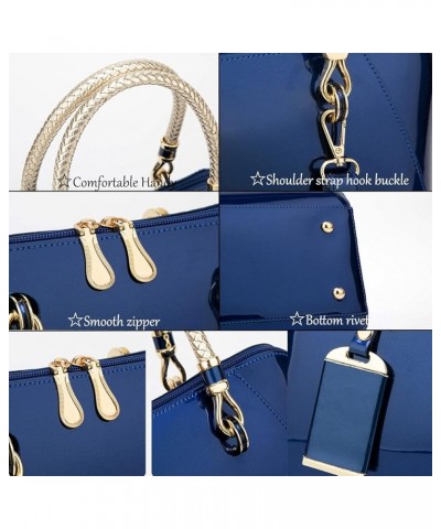 Shiny Patent Women Faux Leather Handbags Crossbody Bag Top Handle Purse Satchel Bag Shoulder Bag(Blue) Blue $33.30 Totes