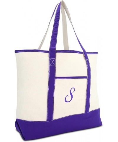 Women's Canvas Tote Bag Shoulder Bags Open Top Purple Monogram A-Z S $10.75 Totes