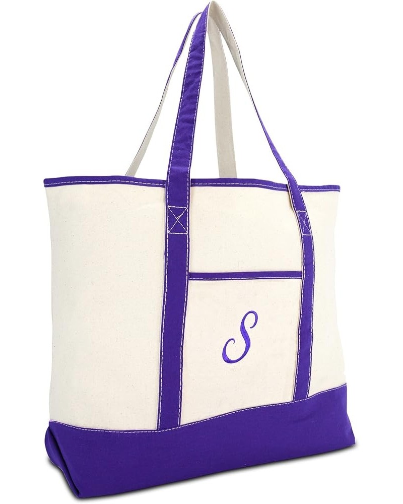 Women's Canvas Tote Bag Shoulder Bags Open Top Purple Monogram A-Z S $10.75 Totes