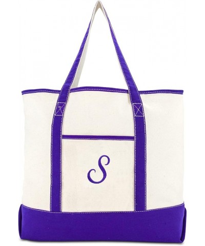 Women's Canvas Tote Bag Shoulder Bags Open Top Purple Monogram A-Z S $10.75 Totes