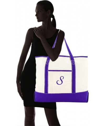 Women's Canvas Tote Bag Shoulder Bags Open Top Purple Monogram A-Z S $10.75 Totes