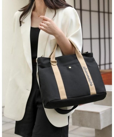 Minimalist Plain Canvas Tote Bag with Pockets Everything Tote Bag Clean Aesthetic Crossbody Tote Bag Black $19.97 Shoulder Bags