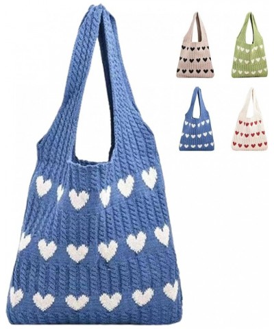 Love Knit Tote Bag, Heart Tote Bag, Women's Crochet Bags, Cute Love Knit Tote Bag, Tote Bag for Women Blue $14.29 Shoulder Bags