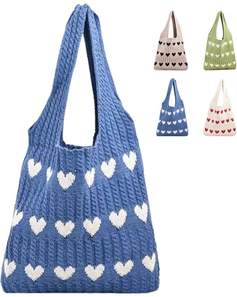 Love Knit Tote Bag, Heart Tote Bag, Women's Crochet Bags, Cute Love Knit Tote Bag, Tote Bag for Women Blue $14.29 Shoulder Bags