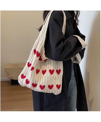 Love Knit Tote Bag, Heart Tote Bag, Women's Crochet Bags, Cute Love Knit Tote Bag, Tote Bag for Women Blue $14.29 Shoulder Bags