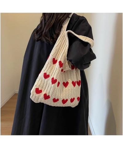 Love Knit Tote Bag, Heart Tote Bag, Women's Crochet Bags, Cute Love Knit Tote Bag, Tote Bag for Women Blue $14.29 Shoulder Bags