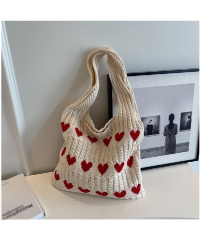 Love Knit Tote Bag, Heart Tote Bag, Women's Crochet Bags, Cute Love Knit Tote Bag, Tote Bag for Women Blue $14.29 Shoulder Bags