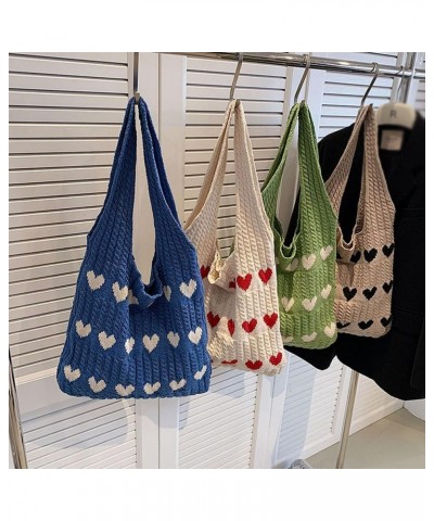 Love Knit Tote Bag, Heart Tote Bag, Women's Crochet Bags, Cute Love Knit Tote Bag, Tote Bag for Women Blue $14.29 Shoulder Bags